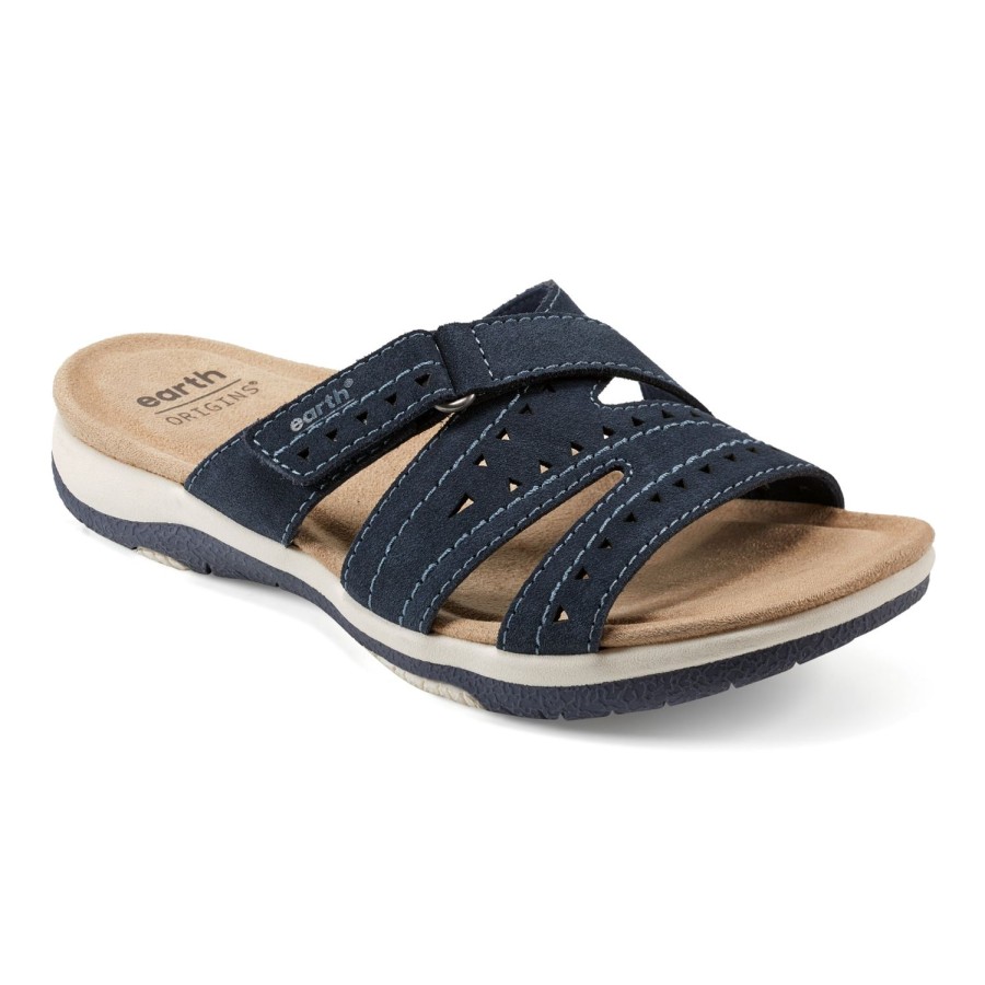 Casual Earth Shoes | Suella Strappy Casual Slip-On Flat Sandals Dark Blue