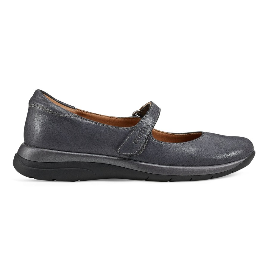 Casual Earth Shoes | Tose Lug Sole Square Toe Casual Ballet Flats Pewter