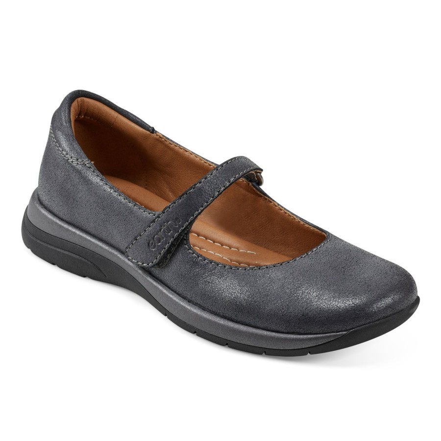 Casual Earth Shoes | Tose Lug Sole Square Toe Casual Ballet Flats Pewter