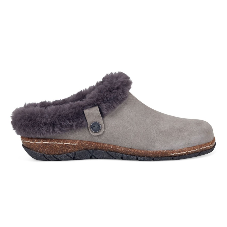 Casual Earth Shoes | Elena Cold Weather Round Toe Casual Slip-On Clogs Medium Gray