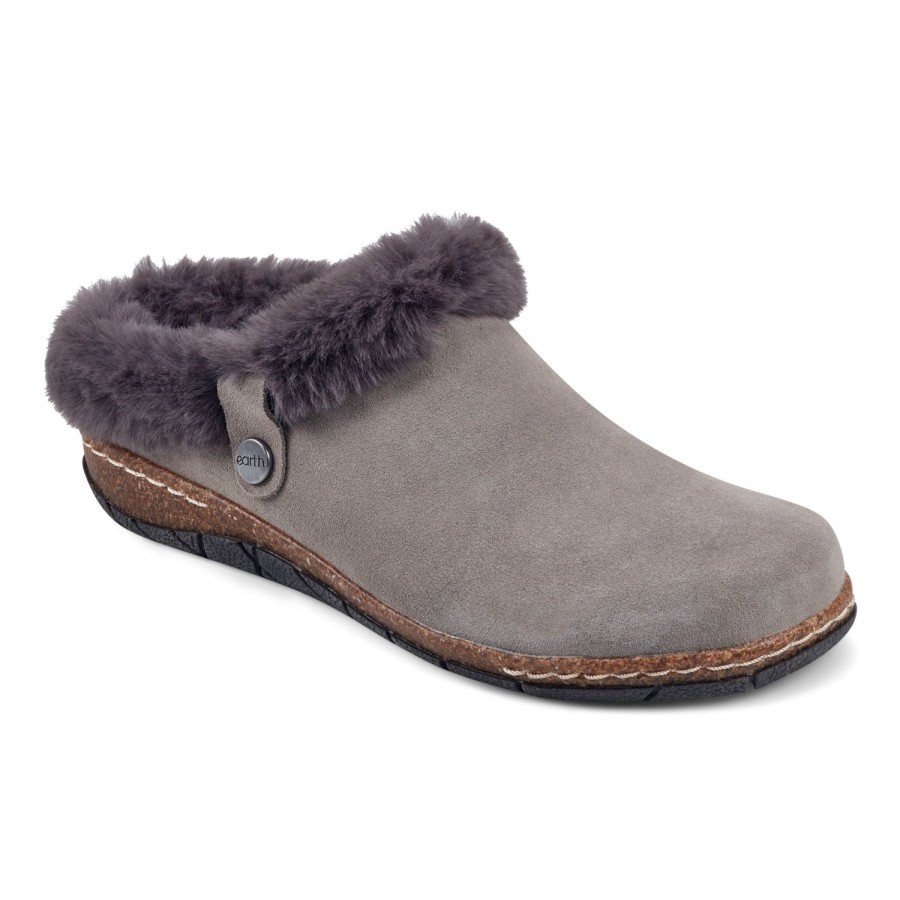 Casual Earth Shoes | Elena Cold Weather Round Toe Casual Slip-On Clogs Medium Gray