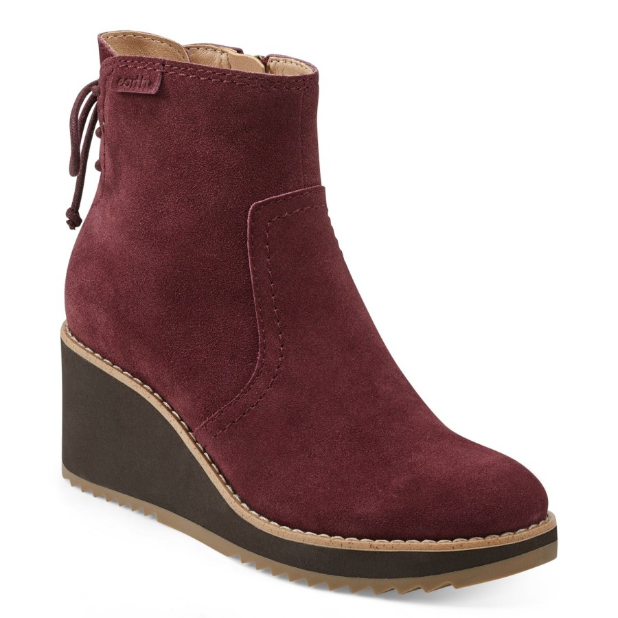 Boots & Booties Earth Shoes | Calia Round Toe Casual Wedge Ankle Booties Dark Red