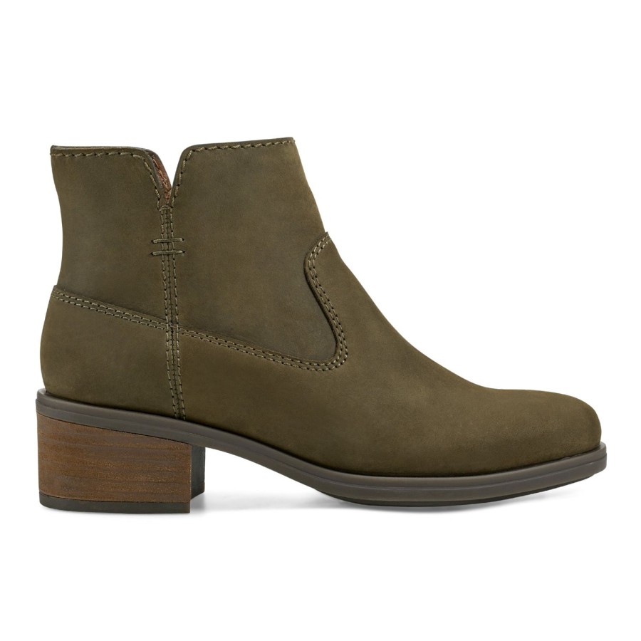 Boots & Booties Earth Shoes | Oslo Block Heel Round Toe Casual Booties Dark Green