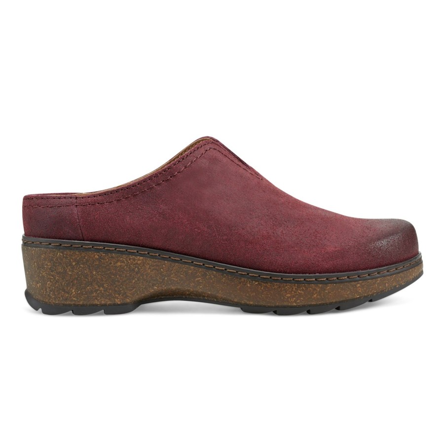 Casual Earth Shoes | Kolia Round Toe Slip-On Casual Heeled Mules Dark Red