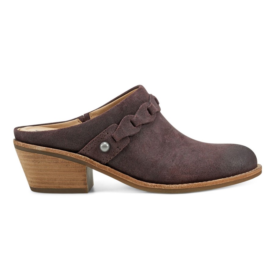 Casual Earth Shoes | Juliet Block Heel Lug Sole Casual Mules Dark Red