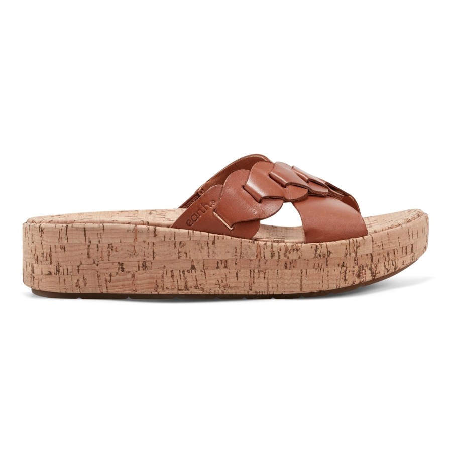 Casual Earth Shoes | Scotti Casual Slip-On Wedge Platform Sandals Dark Natural