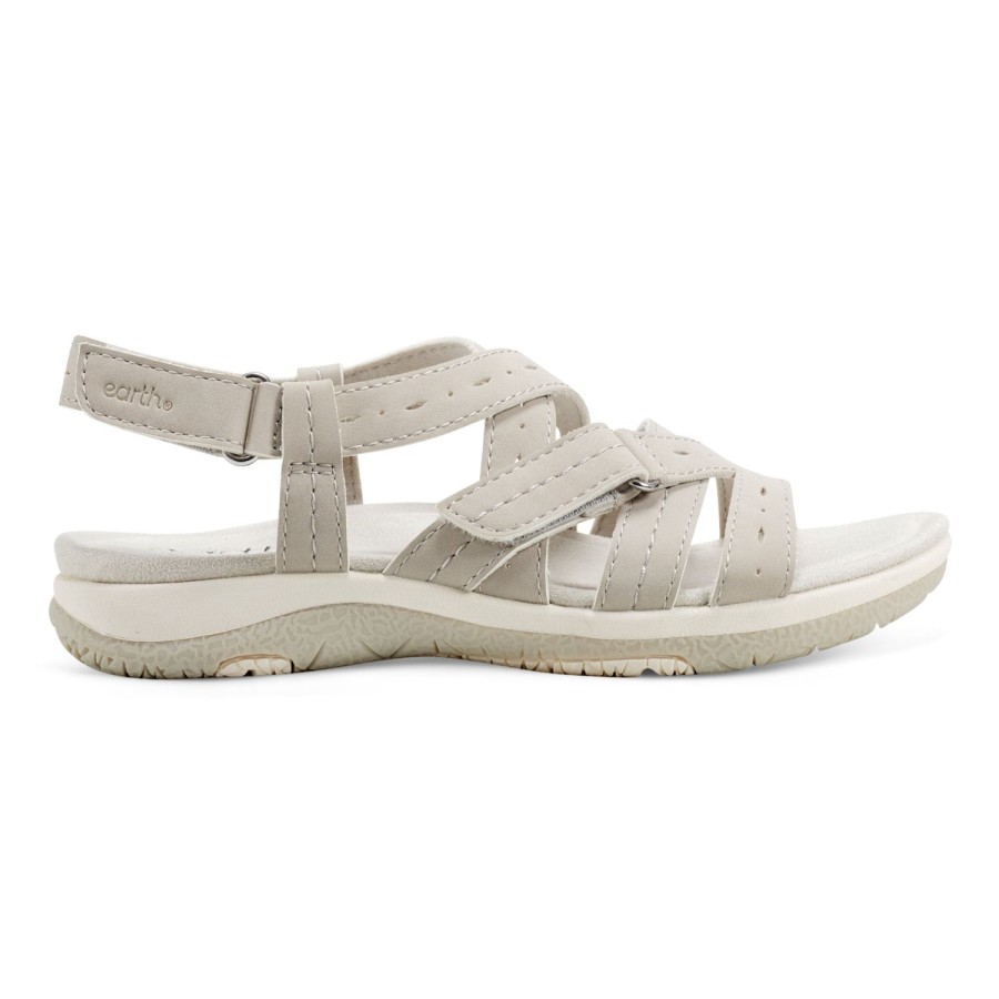 Casual Earth Shoes | Samsin Round Toe Strappy Casual Flat Sandals Ivory