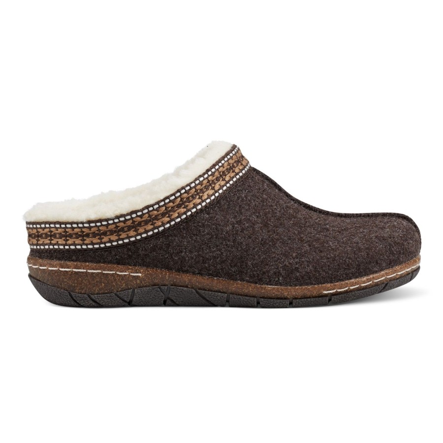 Casual Earth Shoes | Elya Round Toe Casual Slip-On Flat Clogs Dark Brown