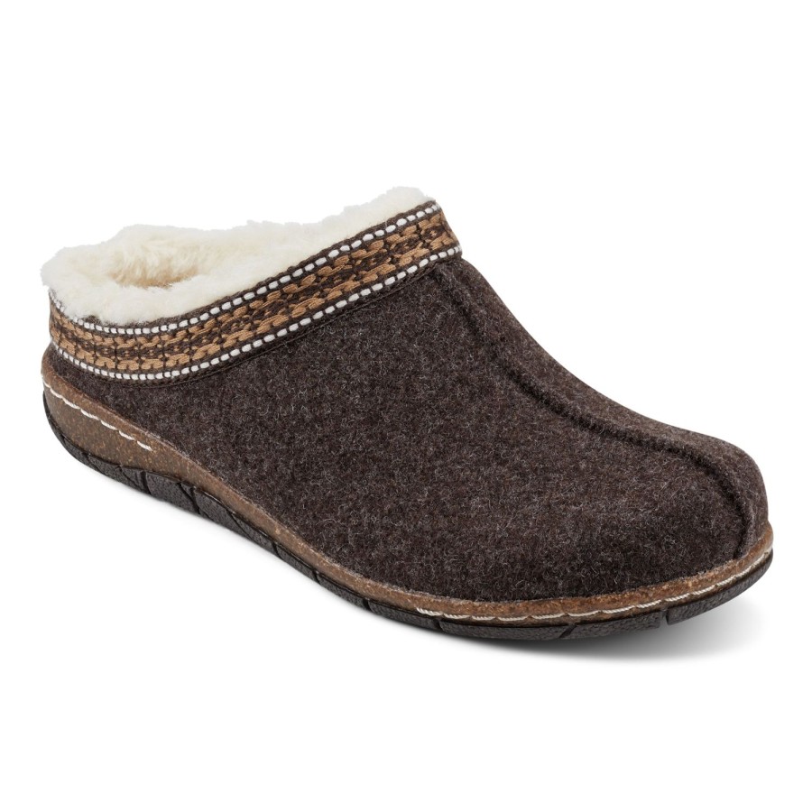 Casual Earth Shoes | Elya Round Toe Casual Slip-On Flat Clogs Dark Brown