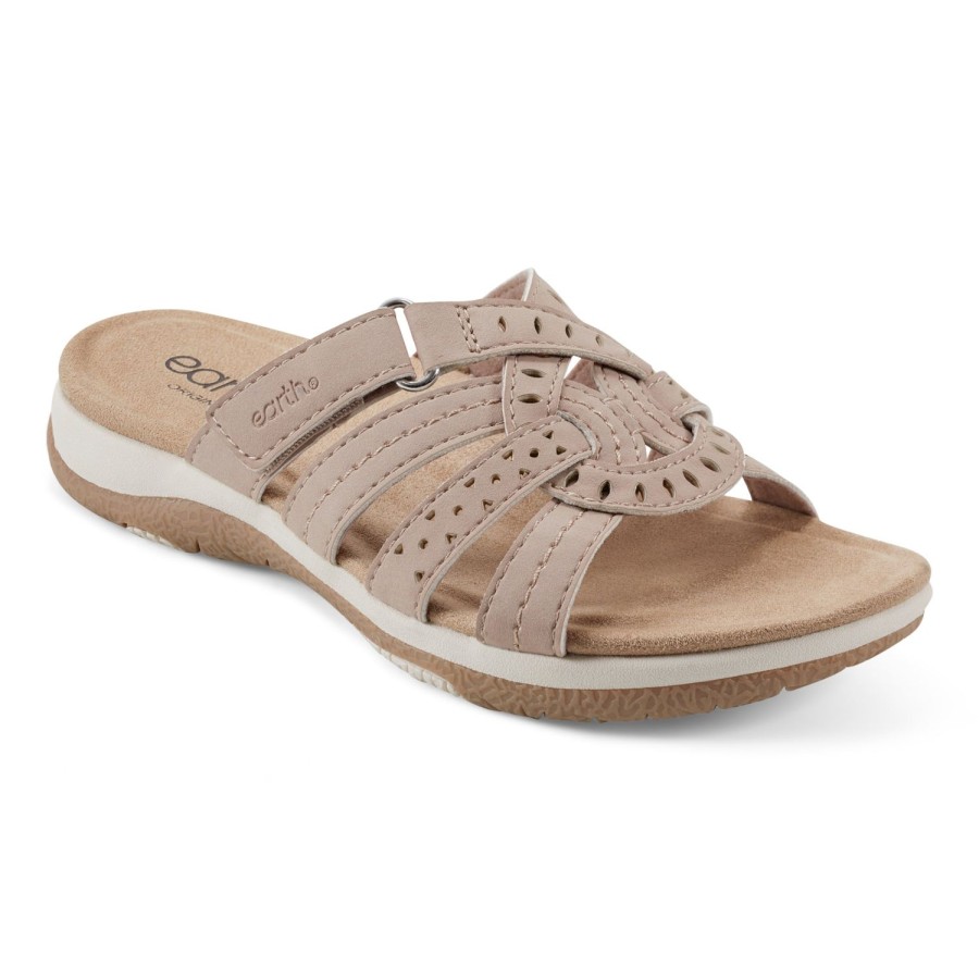 Casual Earth Shoes | Sassoni Strappy Casual Slip-On Flat Sandals Light Pink