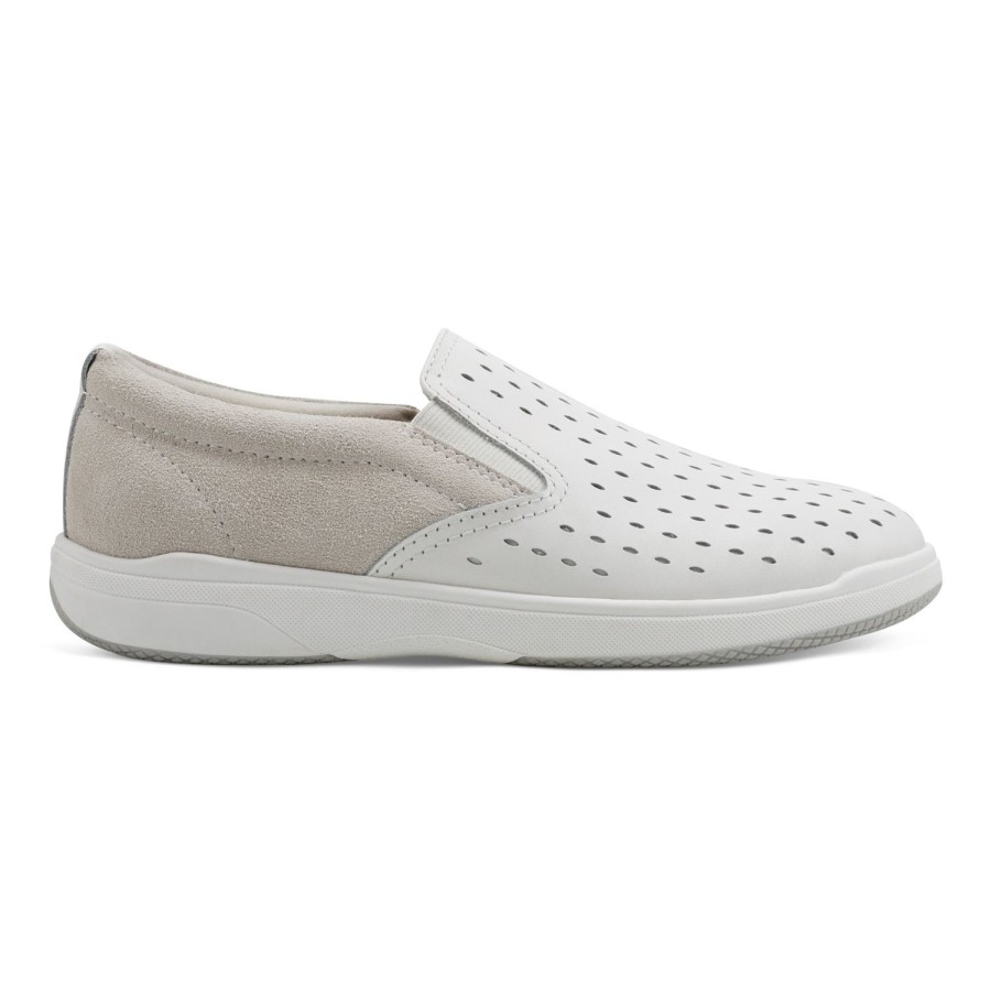 Casual Earth Shoes | Nel Laser Cut Round Toe Casual Slip-On Sneakers White