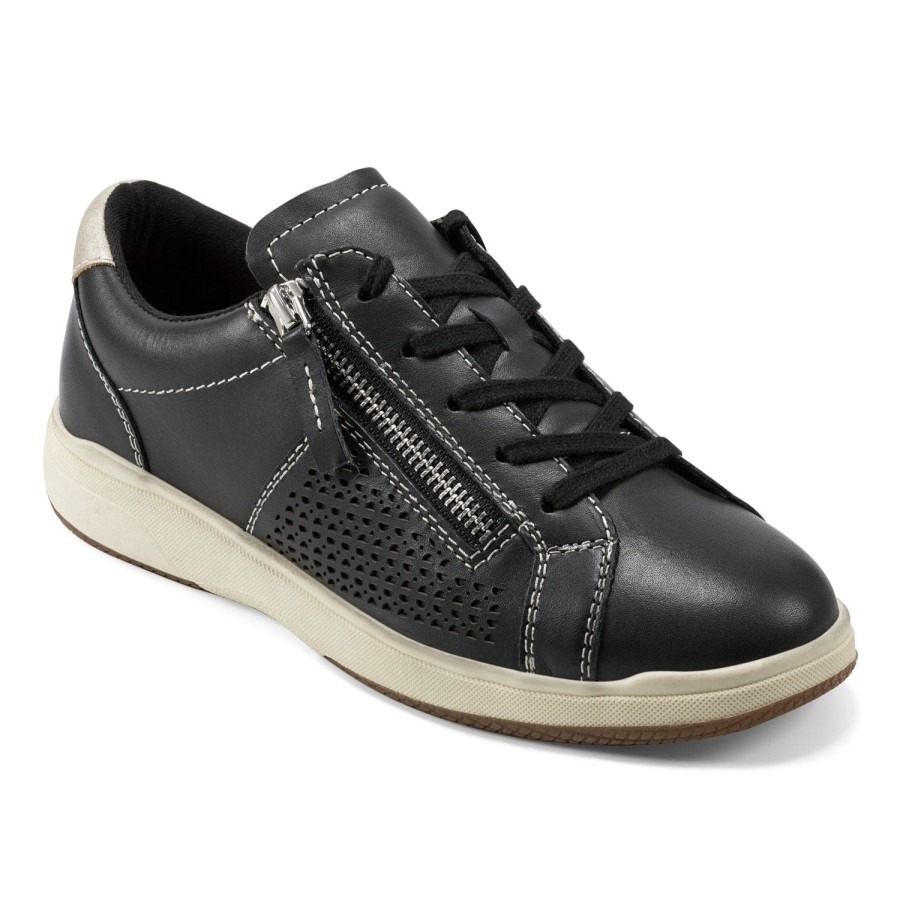 Casual Earth Shoes | Netta Round Toe Casual Lace-Up Sneakers Black