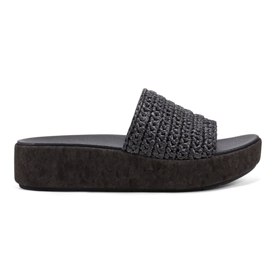 Casual Earth Shoes | Sachan Casual Slip-On Wedge Platform Sandals Black