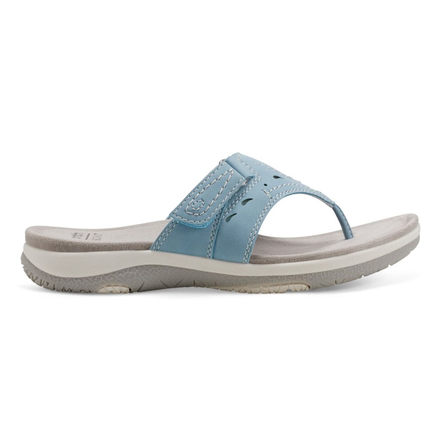 Casual Earth Shoes | Serina Laser Cut Casual Slip-On Flat Sandals Light Blue