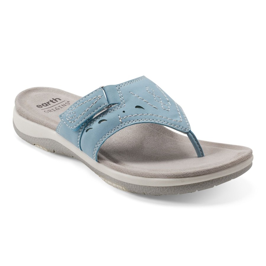 Casual Earth Shoes | Serina Laser Cut Casual Slip-On Flat Sandals Light Blue