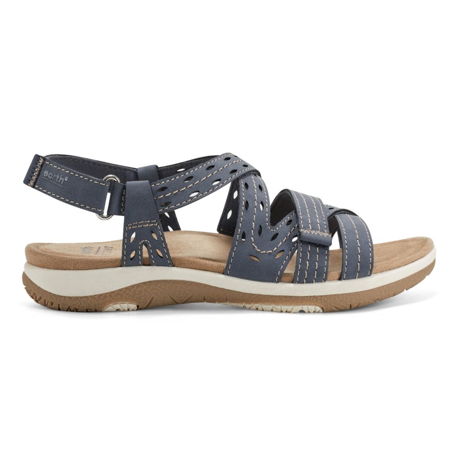 Casual Earth Shoes | Sass Round Toe Strappy Casual Flat Sandals Medium Blue