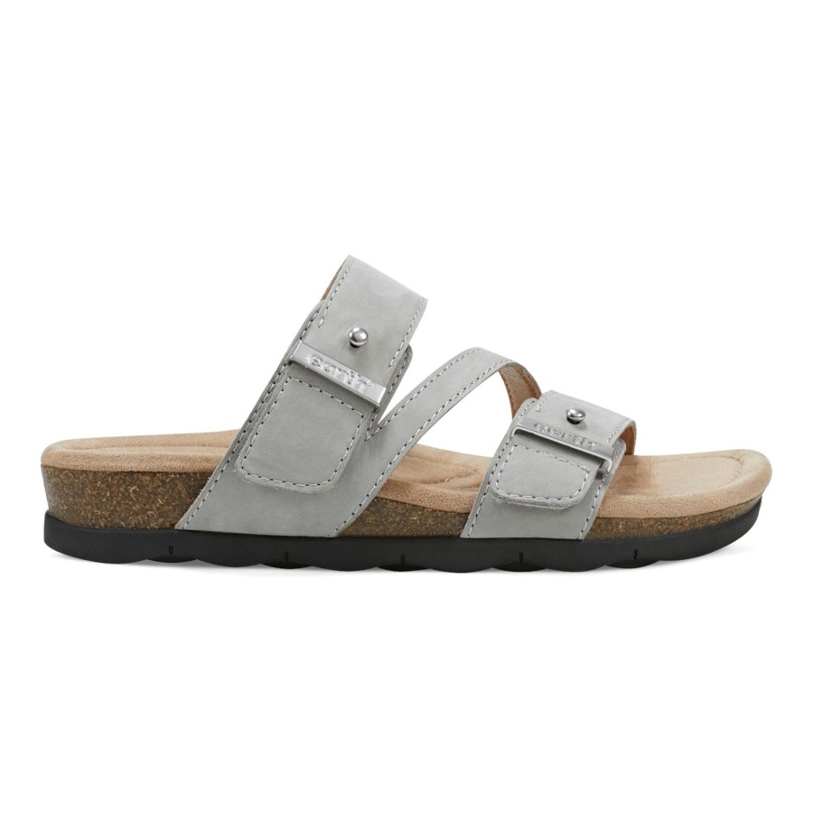 Casual Earth Shoes | Effa Strappy Casual Flat Slip-On Sandals Medium Gray