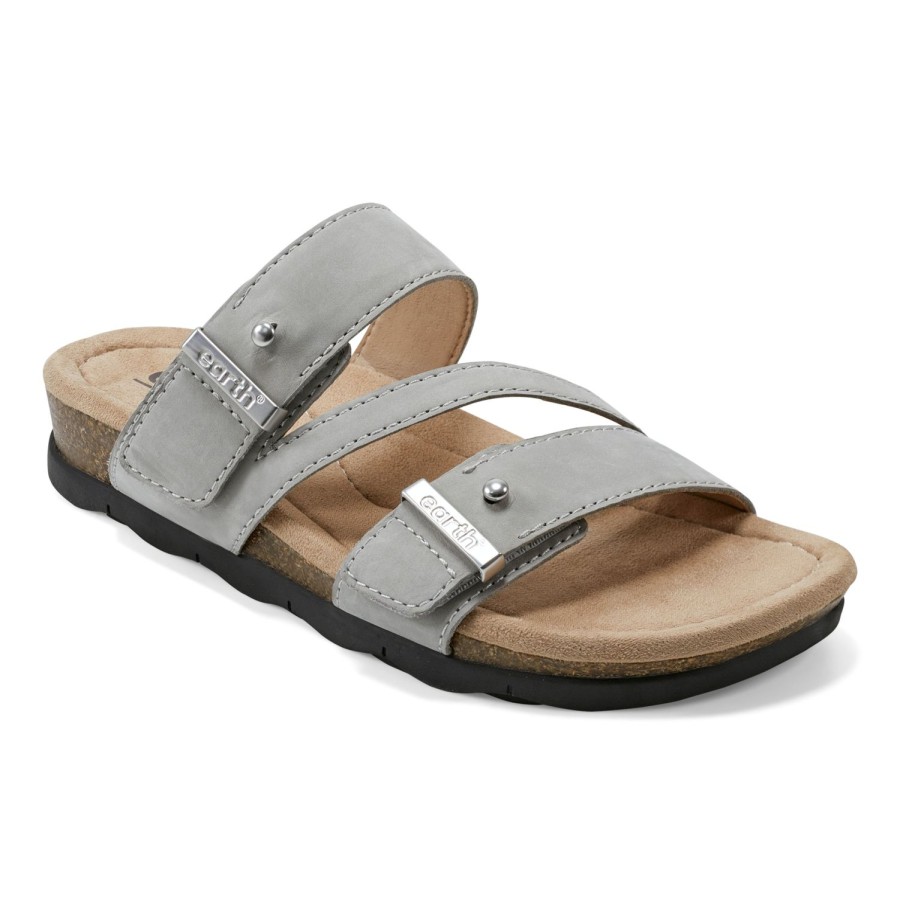 Casual Earth Shoes | Effa Strappy Casual Flat Slip-On Sandals Medium Gray