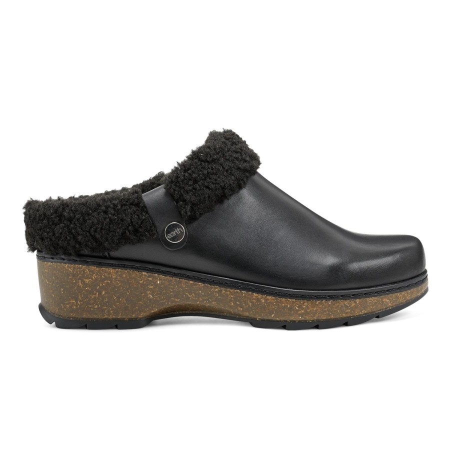 Casual Earth Shoes | Kona Round Toe Slip-On Casual Heeled Mules Black