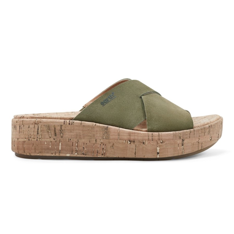 Casual Earth Shoes | Scout Casual Slip-On Wedge Platform Sandals Dark Green