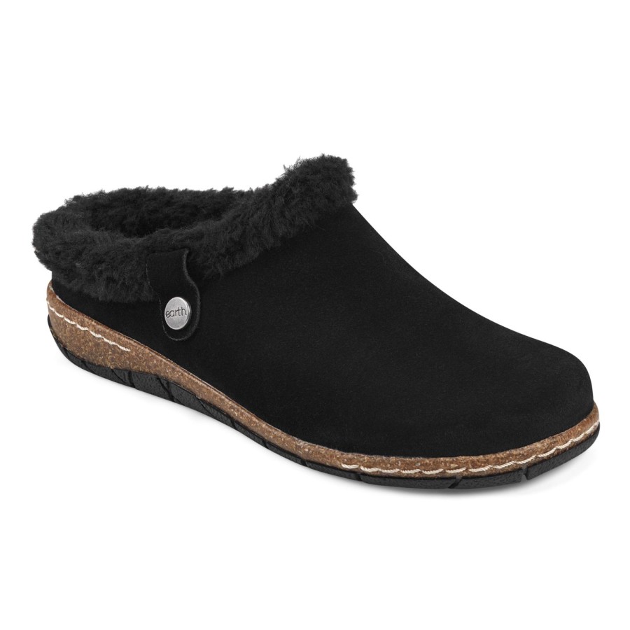 Boots & Booties Earth Shoes | Elena Cold Weather Round Toe Casual Slip-On Clogs Black