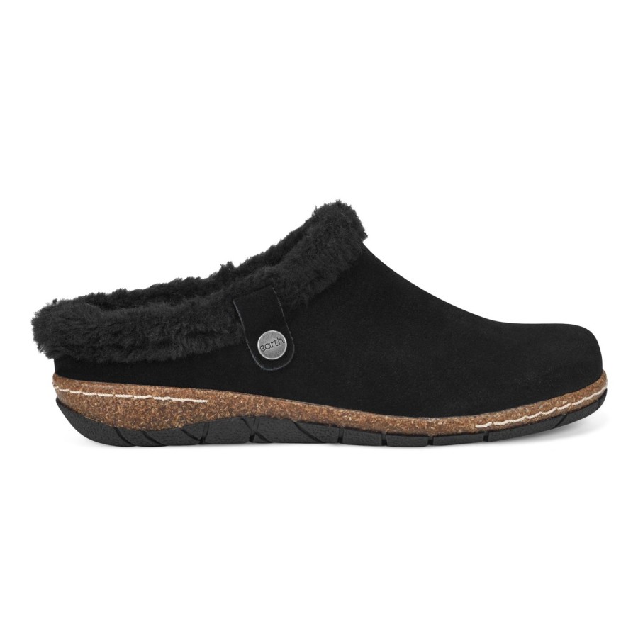 Casual Earth Shoes | Elena Cold Weather Round Toe Casual Slip-On Clogs Black