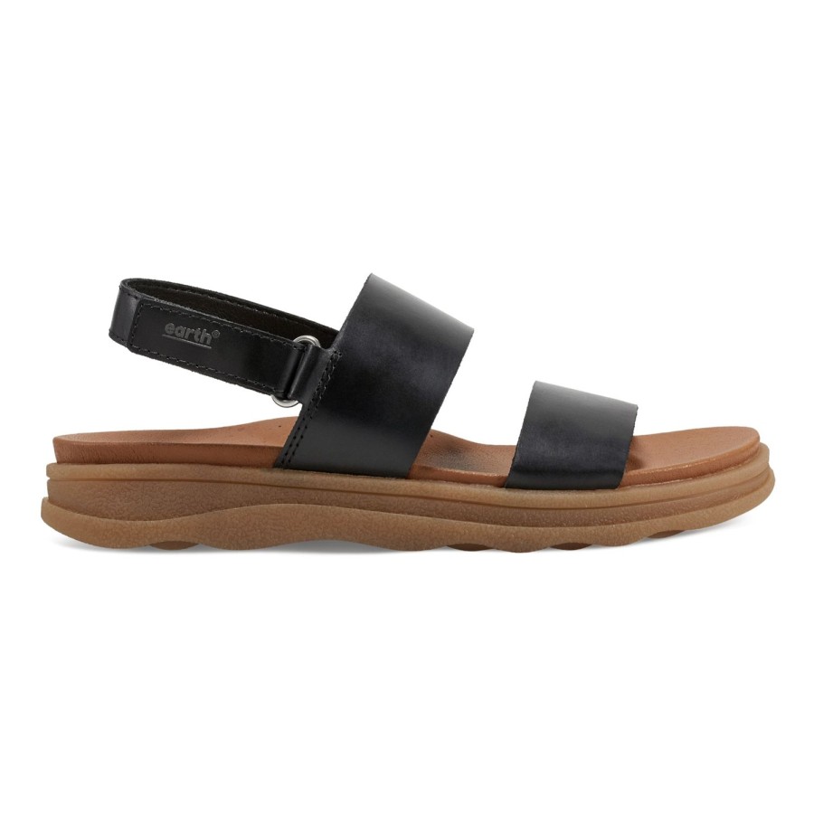 Casual Earth Shoes | Leah Round Toe Strappy Casual Flat Sandals Black