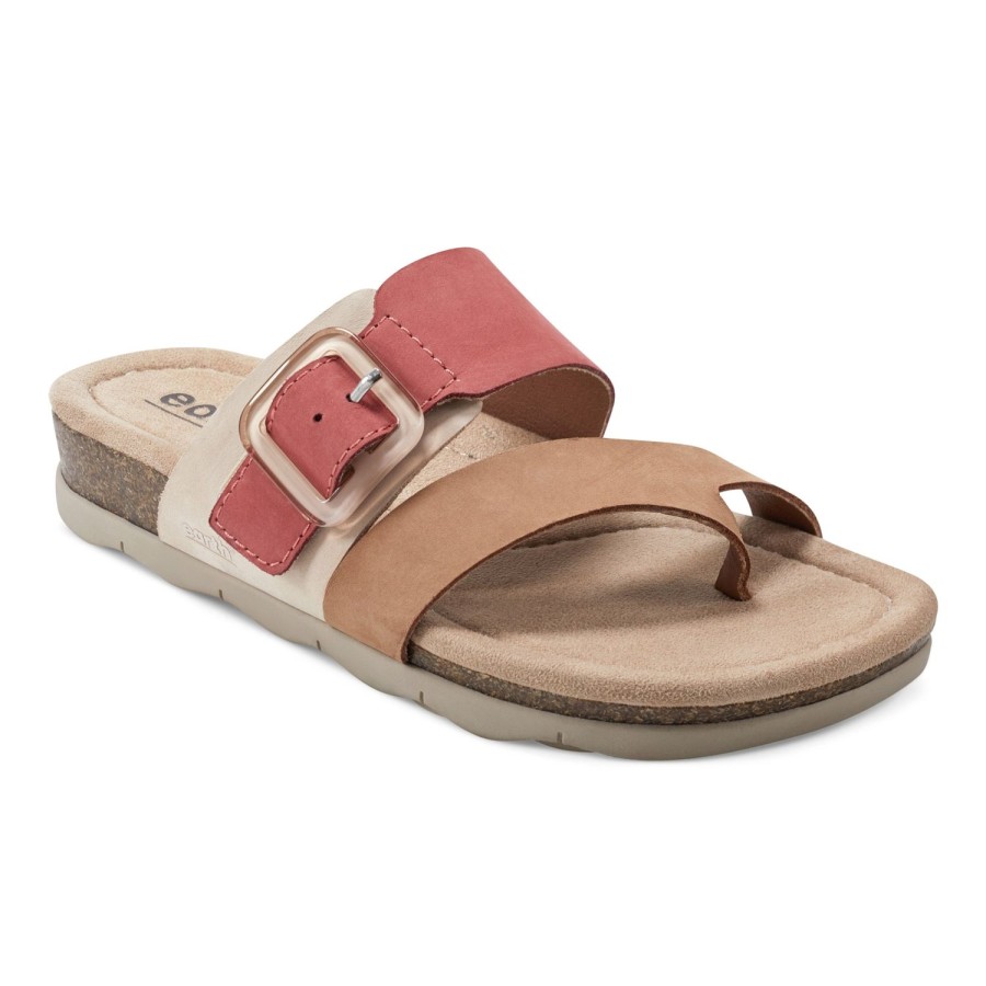 Casual Earth Shoes | Emilia Strappy Casual Slip-On Flat Sandals Light Natural