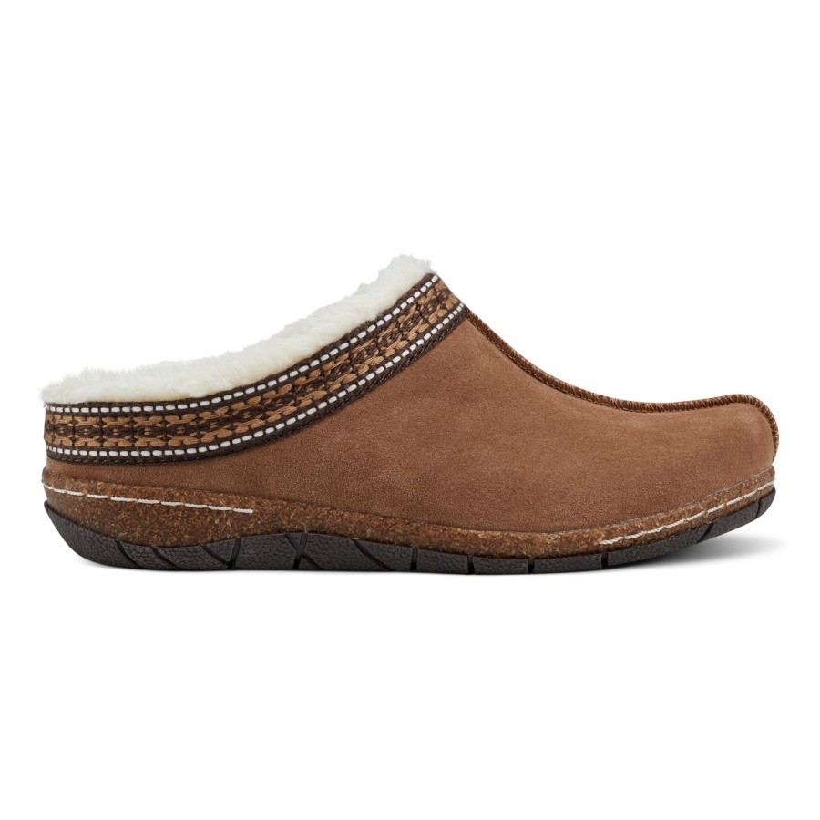 Casual Earth Shoes | Elya Round Toe Casual Slip-On Flat Clogs Medium Brown