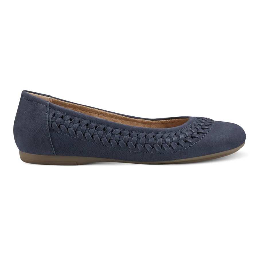 Casual Earth Shoes | Jett Woven Round Toe Slip-On Dress Flats Dark Blue