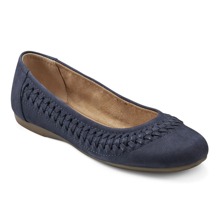 Casual Earth Shoes | Jett Woven Round Toe Slip-On Dress Flats Dark Blue