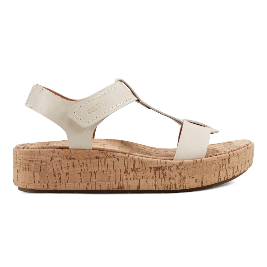 Casual Earth Shoes | Shari Sqaure Toe Platform Casual Wedge Sandals Ivory