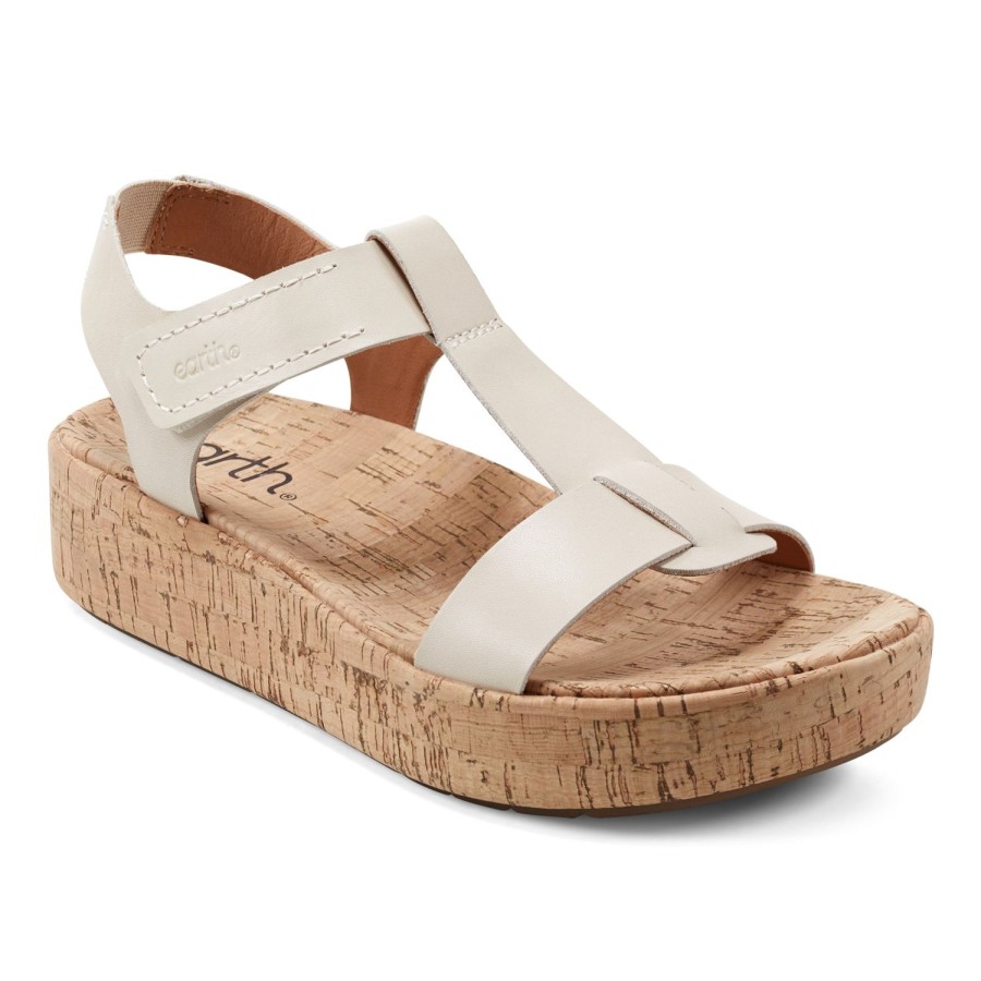 Casual Earth Shoes | Shari Sqaure Toe Platform Casual Wedge Sandals Ivory