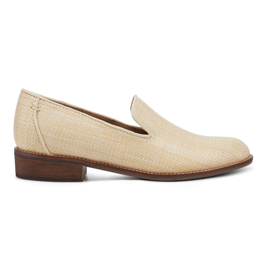 Casual Earth Shoes | Edna Round Toe Casual Slip-On Flat Loafers Natural Raffia