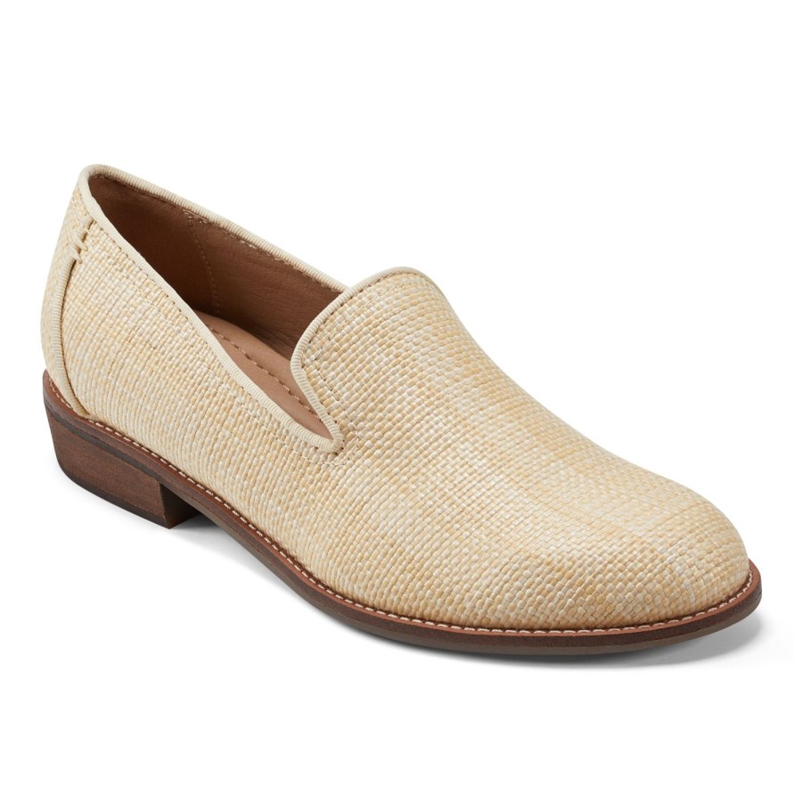 Casual Earth Shoes | Edna Round Toe Casual Slip-On Flat Loafers Natural Raffia