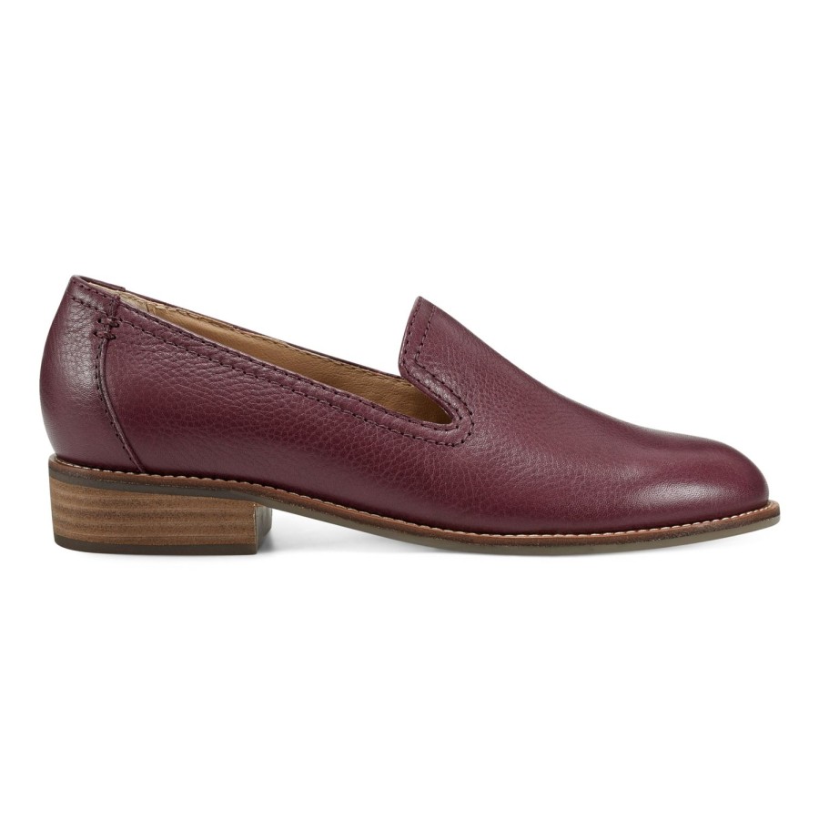 Casual Earth Shoes | Edna Round Toe Casual Slip-On Flat Loafers Dark Red