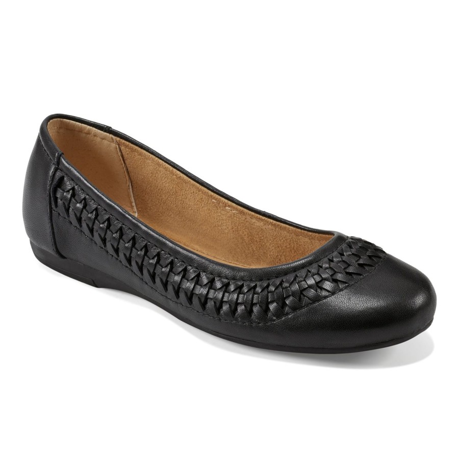 Casual Earth Shoes | Jett Woven Round Toe Slip-On Dress Flats Black