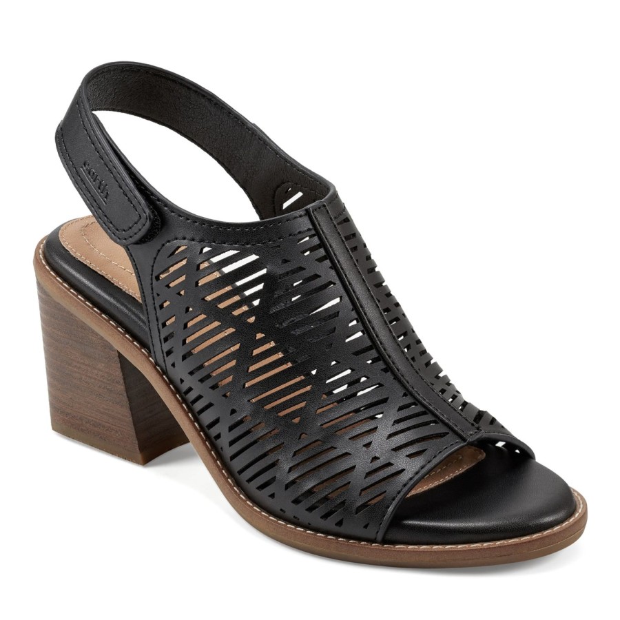 Casual Earth Shoes | Aurara Stacked Block Heel Dress Sandals Black