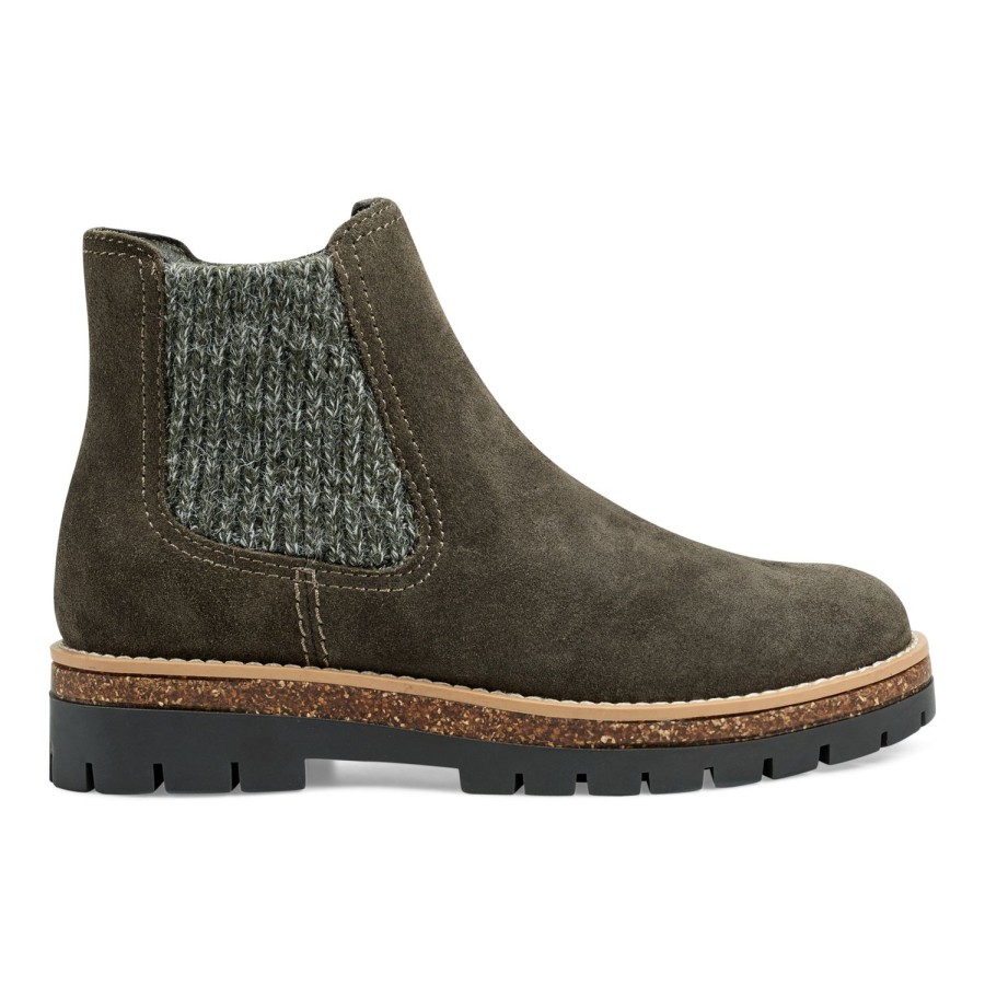 Boots & Booties Earth Shoes | Aydin Round Toe Casual Lug Sole Booties Dark Green