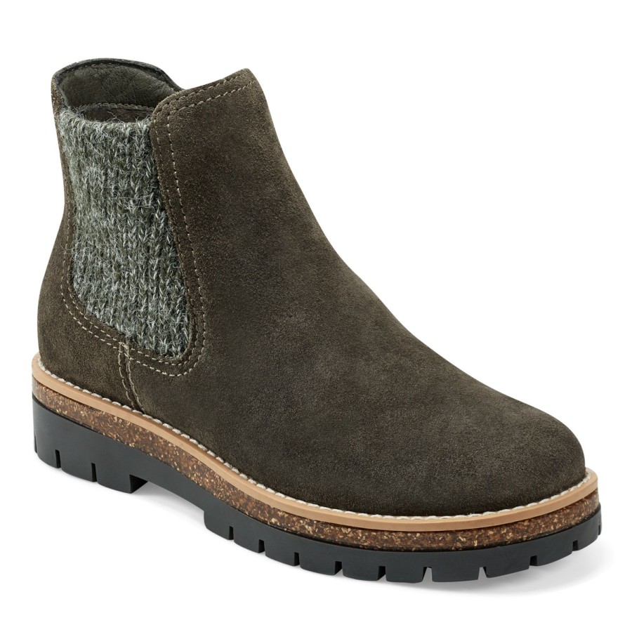 Boots & Booties Earth Shoes | Aydin Round Toe Casual Lug Sole Booties Dark Green