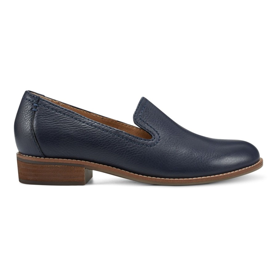 Casual Earth Shoes | Edna Round Toe Casual Slip-On Flat Loafers Dark Blue