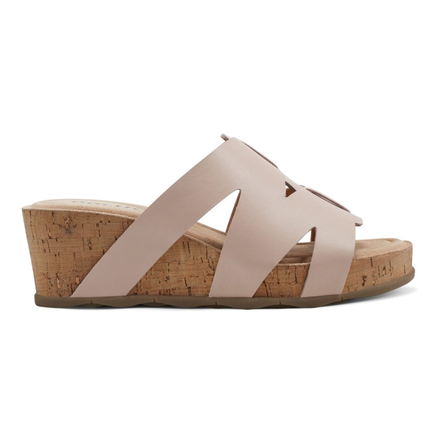 Casual Earth Shoes | Willow Casual Slip-On Mid Cork Wedge Sandals Light Pink