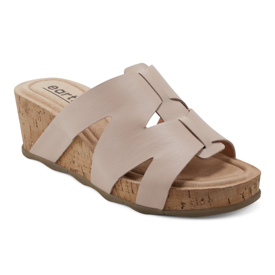 Casual Earth Shoes | Willow Casual Slip-On Mid Cork Wedge Sandals Light Pink