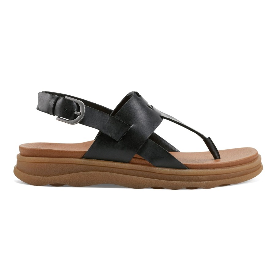 Casual Earth Shoes | Luciana Adjustable Ankle Strap Casual Flat Sandals Black