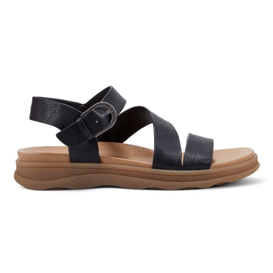 Casual Earth Shoes | Lainey Casual Strappy Round Toe Flat Sandals Black