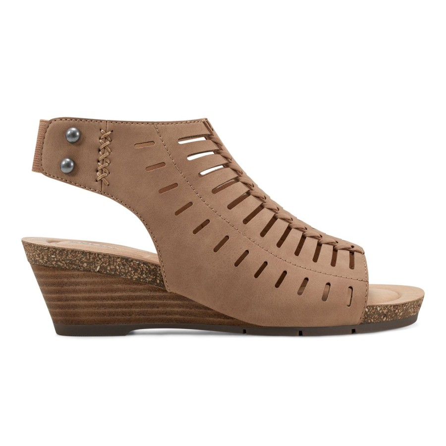 Casual Earth Shoes | Hana Round Toe Laser Cut Dress Sandals Medium Brown