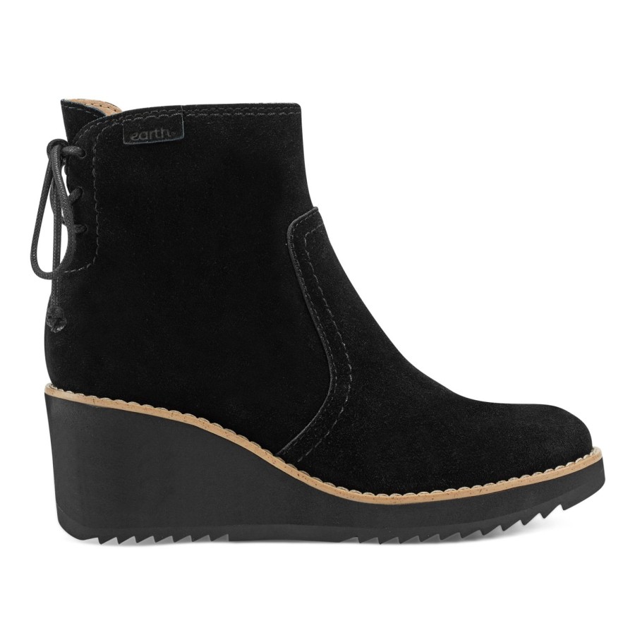 Boots & Booties Earth Shoes | Calia Round Toe Casual Wedge Ankle Booties Black