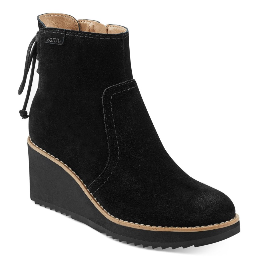 Boots & Booties Earth Shoes | Calia Round Toe Casual Wedge Ankle Booties Black