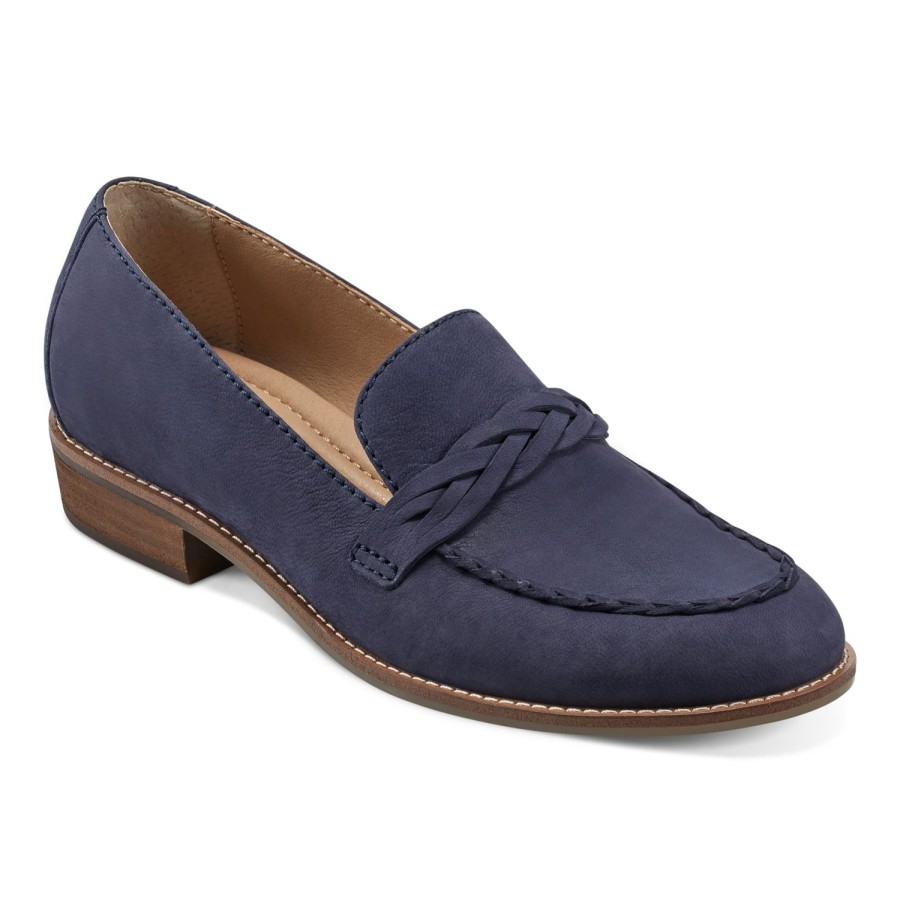 Casual Earth Shoes | Edie Stacked Heel Casual Slip-On Loafers Dark Blue