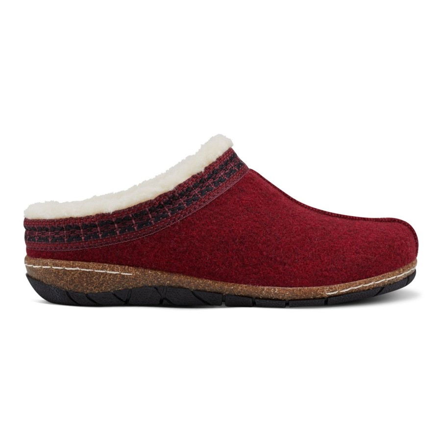 Casual Earth Shoes | Elya Round Toe Casual Slip-On Flat Clogs Dark Red